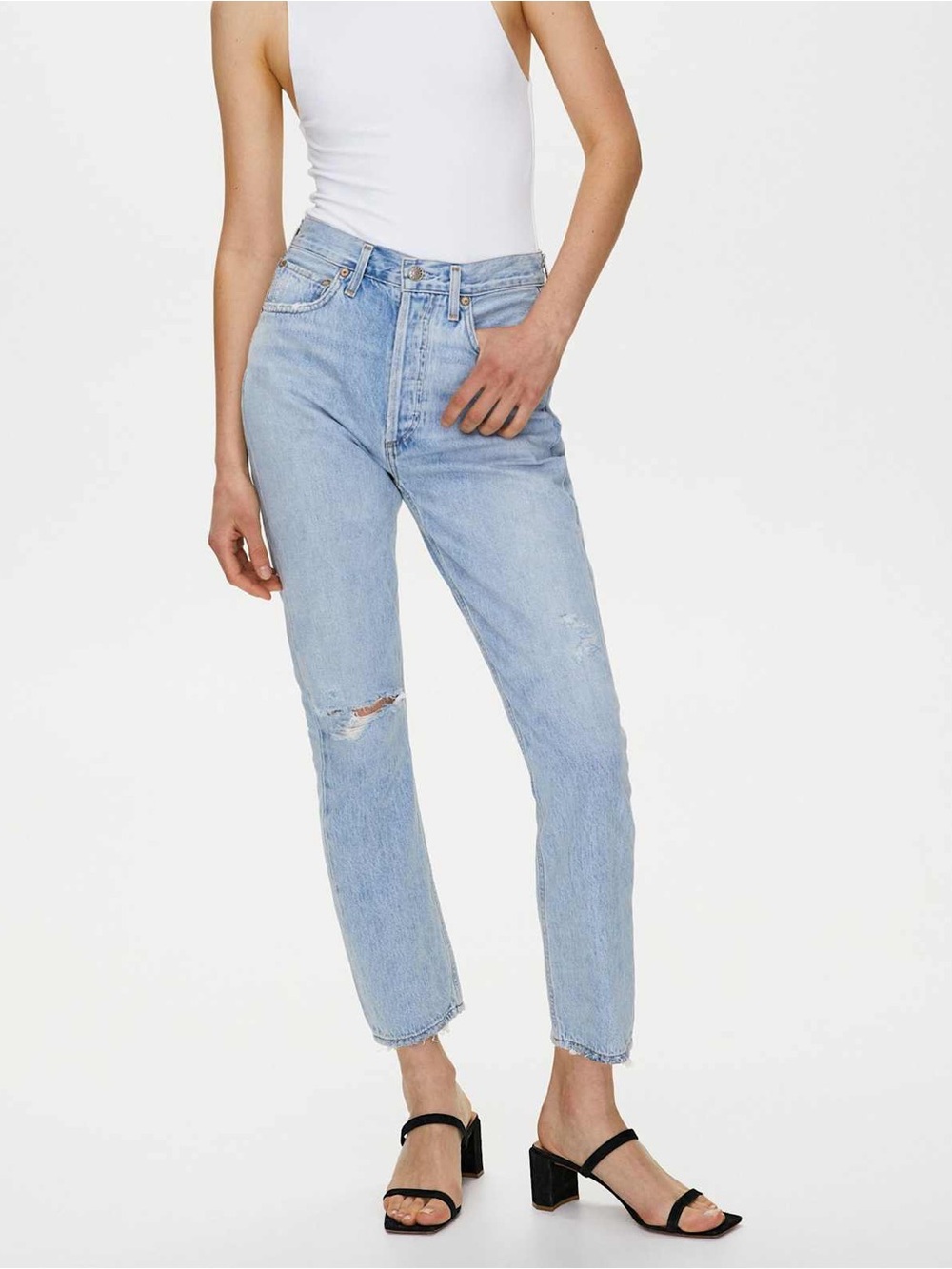 Agolde Women’s Riley Distressed High-Waisted Straight Leg Jeans Sz 25
